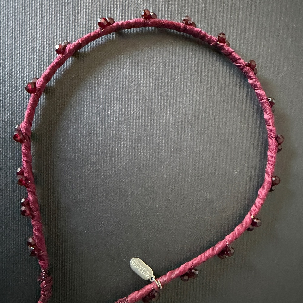 Renee Rivera Maroon silk and crystal bead headband, mint condition